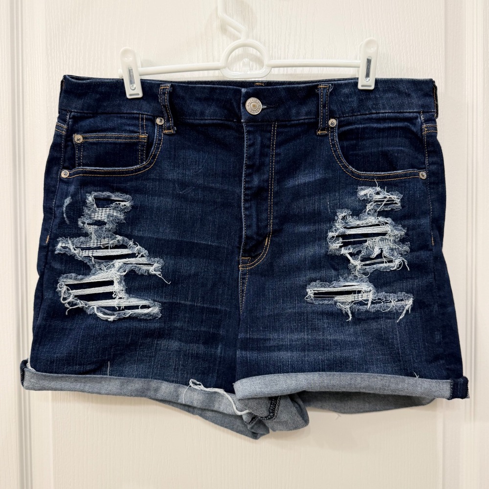 American Eagle Curvy Hi-Rise Shortie Denim Shorts Size 16 Next Level Stretch
